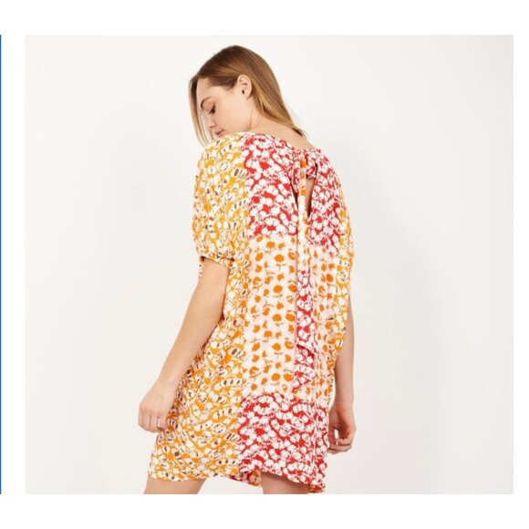joie Lidia Dress Flame Orange Multi M Cottage Boho Summer Artsy Twee Coquette - Picture 3 of 9